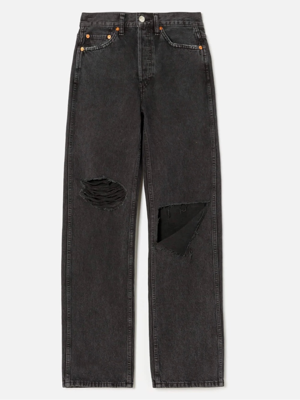 RE/DONE straight leg distressed ripped dark wash black denim jeans